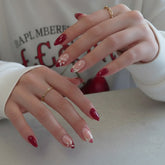 BurgundyBloom French Floral Press On Nails
