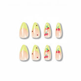 Cherry Red Diamond Green Edge French Short Set | Removable and Reusable | Free Tool Kit Included