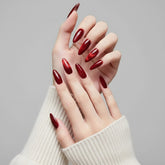 Red Cat Eye Almond Salon Grade UV Gel Press On Nails