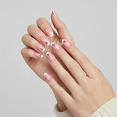 French White Tip Bow Red Almond Salon Grade UV Gel Press On Nails