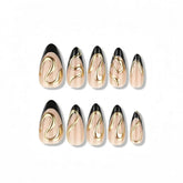 3D Gold Line Mirror French Black Instant Adhesive Press On Nails