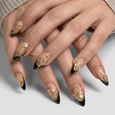 3D Gold Line Mirror French Black Instant Adhesive Press On Nails