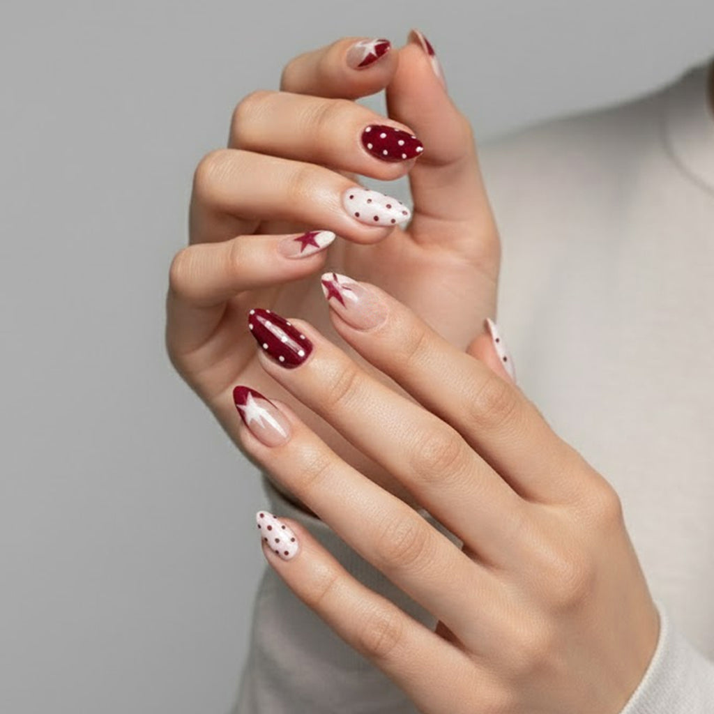 Polka Dot Minimalist Almond Salon Grade UV Gel Press On Nails