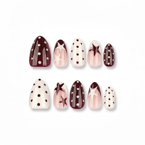 Polka Dot Minimalist Almond Salon Grade UV Gel Press On Nails