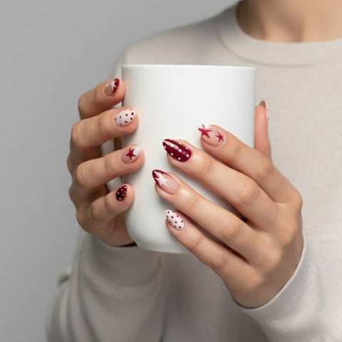 Polka Dot Minimalist Almond Salon Grade UV Gel Press On Nails