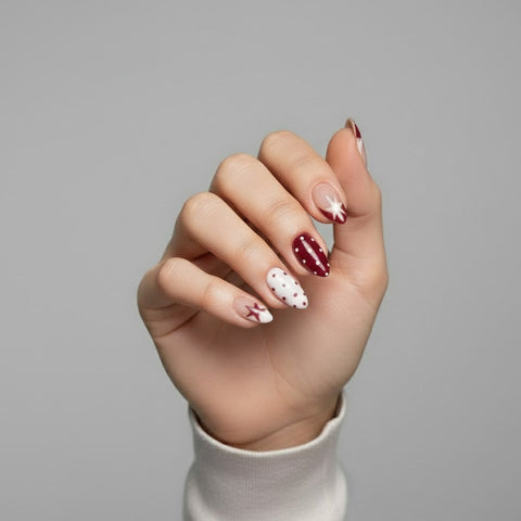 Polka Dot Minimalist Almond Salon Grade UV Gel Press On Nails